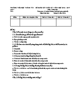 Đề khảo sát cuối học kì I môn Khoa học lớp 4 - Năm học 2016-2017 - Trường Tiểu học Thành Tín